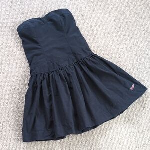 ADORABLE Vtg. Y2K Hollister Navy Blue Cotton Strapless Mini Dress, Sz XS